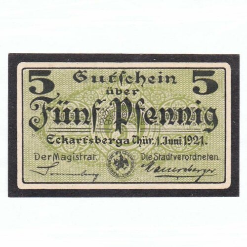 Германия (Веймарская Республика) Эккартсберга 5 пфеннигов 1921 г. германия веймарская республика эккартсберга 75 пфеннигов 1921 г вид 1