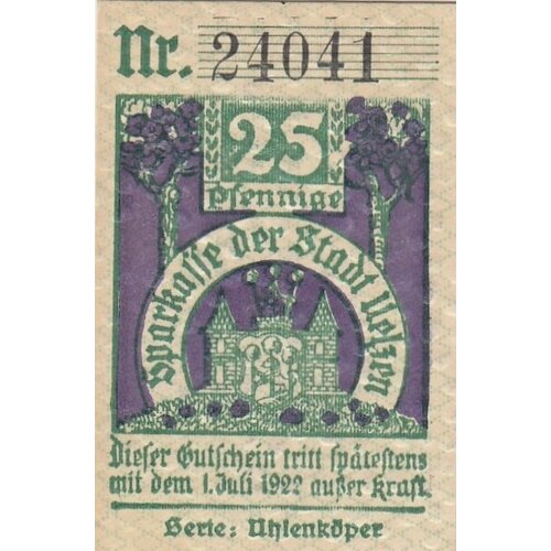 Германия (Веймарская Республика) Ильцен 25 пфеннигов 1921 г. (E) (2) германия веймарская республика ильцен 50 пфеннигов 1921 г e 2