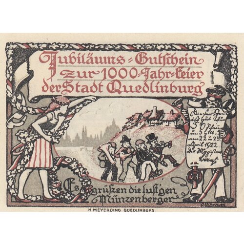 Германия (Веймарская Республика) Кведлинбург 50 пфеннигов 1922 г. (Вид 2) (№6)