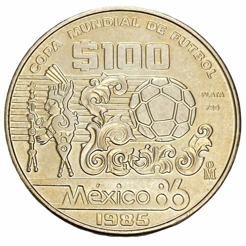 мексика 10 песо 1985 1990 Мексика 100 песо 1985 г. (Чемпионат мира по футболу 1986 - Узоры и мяч) (2)