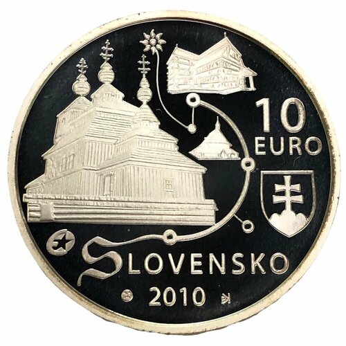 Словакия 10 евро 2010 г. (Всемирное наследие юнеско - Деревянные церкви словацких Карпат) (Proof)