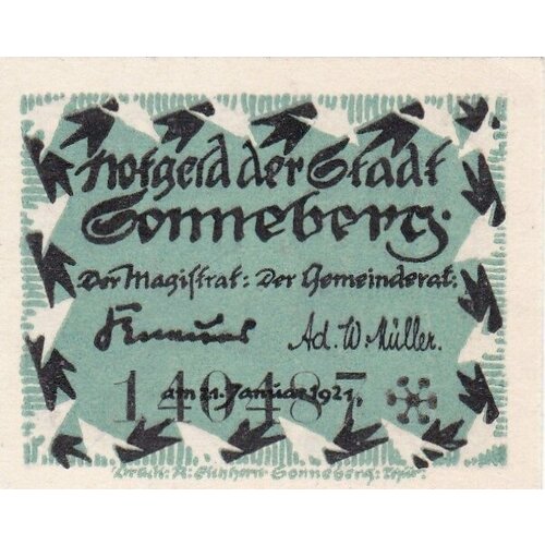 Германия (Веймарская Республика) Зоннеберг 10 пфеннигов 1921 г. германия веймарская республика дитфурт 10 пфеннигов 1921 г
