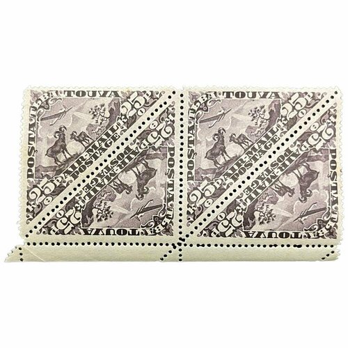 Почтовая марка Танну - Тува 25 копеек 1934 г. (Аргали, горный баран) Авиапочта Тет-беш Квартблок