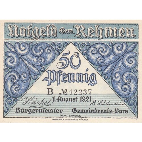 Германия (Веймарская Республика) Ремен 50 пфеннигов 1921 г. (B)
