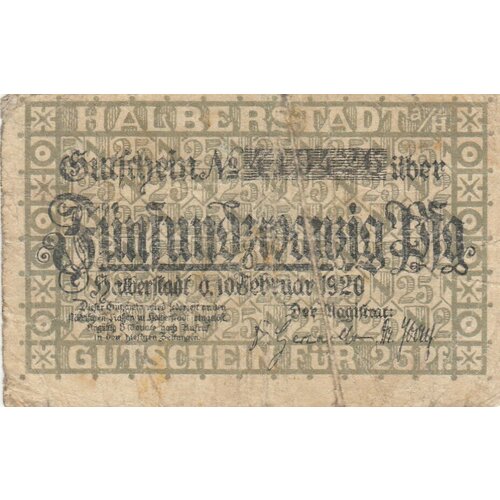 Германия (Веймарская Республика) Хальберштадт 25 пфеннигов 1920 г. (3) германия веймарская республика хальберштадт 25 пфеннигов 1920 г