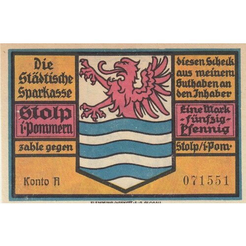 Германия (Веймарская Республика) Штольп 1,50 марки 1922 г. (2)