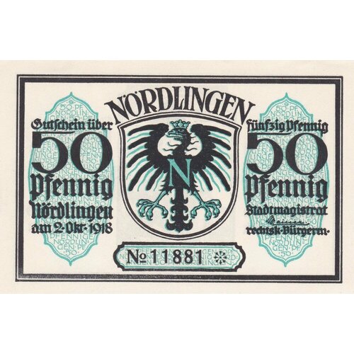 Германия (Германская Империя) Нёрдлинген 50 пфеннигов 1918 г. (№2)