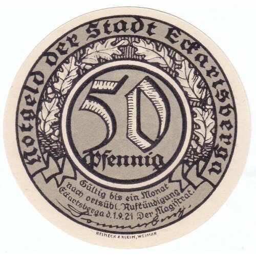 Германия (Веймарская Республика) Эккартсберга 50 пфеннигов 1921 г. (Вид 3) германия веймарская республика грайц 50 пфеннигов 1921 г вид 3