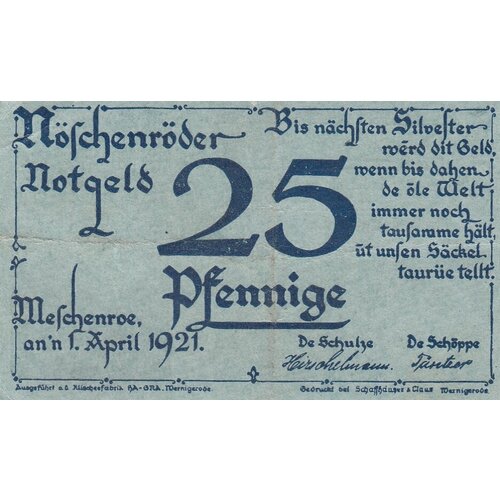 Германия (Веймарская Республика) Нёшенроде 25 пфеннигов 1921 г. (5)
