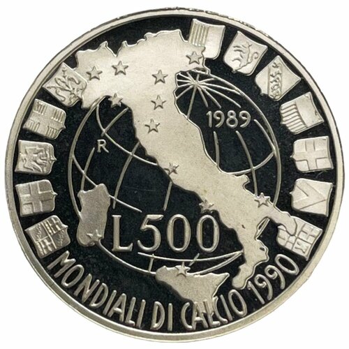 Италия 500 лир 1989 г. (Чемпионат мира по футболу 1990) (Proof) клуб нумизмат монета 500 лир италии 1992 года серебро 500 лет открытия америки