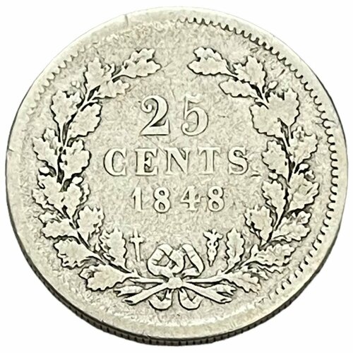 Нидерланды 25 центов 1848 г. (Без точки) нидерланды 25 центов 1914 г 2
