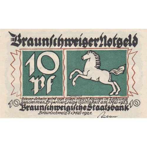 Германия (Веймарская Республика) Брауншвейг 10 пфеннигов 01.05.1921 г. (Вид 2) (13) германия веймарская республика брауншвейг 10 пфеннигов 01 05 1921 г вид 2 2