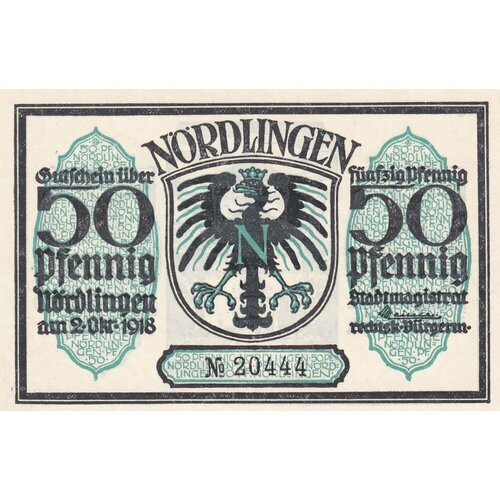 германия германская империя вайден 50 пфеннигов 1918 г 1 Германия (Германская Империя) Нёрдлинген 50 пфеннигов 1918 г. (№1)