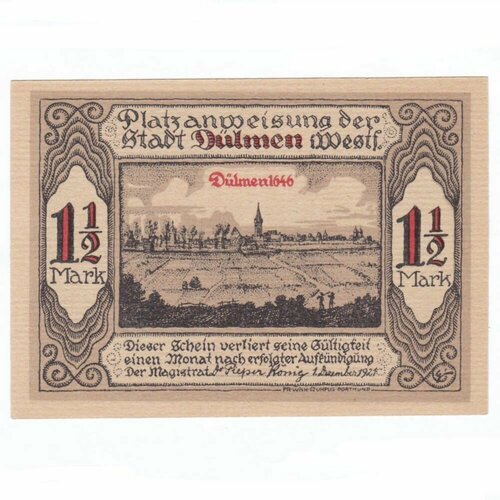 Германия (Веймарская Республика) Дюльмен 1.1/2 марки 1921 г. германия веймарская республика арнсберг 2 марки 1921 г