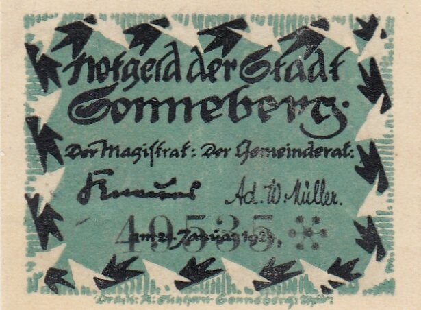 Германия (Веймарская Республика) Зоннеберг 10 пфеннигов 1921 г. (2)