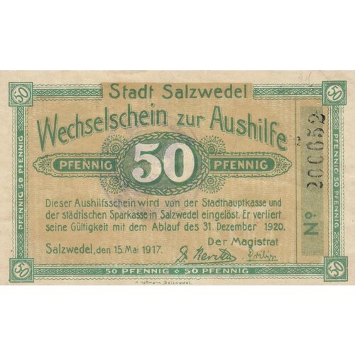 Германия (Германская Империя) Зальцведель 50 пфеннигов 1917 г. германия германская империя эссен 50 пфеннигов 1917 г 7