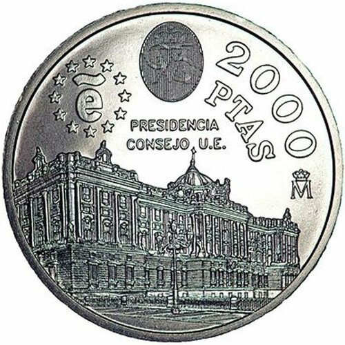 (1995) Монета Испания 1995 год 2000 песет Председательство в Евросоюзе Серебро Ag 925 UNC 1996 монета испания 1996 год 2000 песет абу симбел серебро ag 925 proof