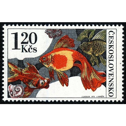 (1975-028) Марка Чехословакия Золотая рыбка  , III O 1989 028 марка чехословакия желтобрюхая жерлянка охрана природы амфибии ii o