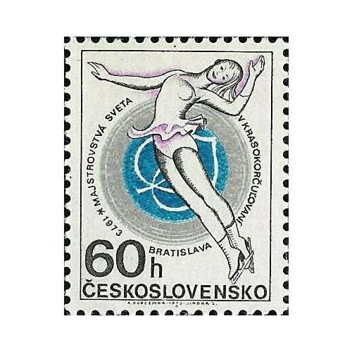 (1973-006) Марка Чехословакия Фигуристка , III Θ 1973 027 марка куба луна 1 день космонавтики iii θ