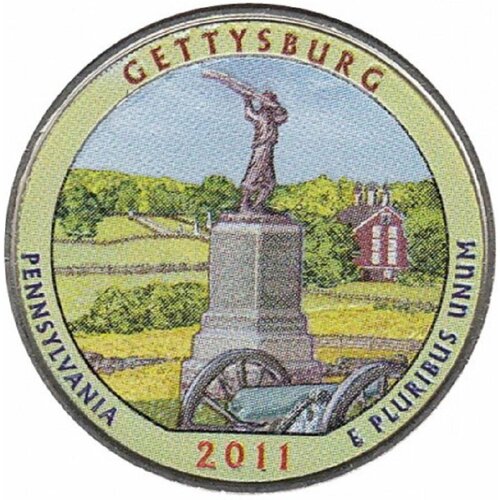 (006p) Монета США 2011 год 25 центов Геттисберг Вариант №1 Медь-Никель COLOR. Цветная
