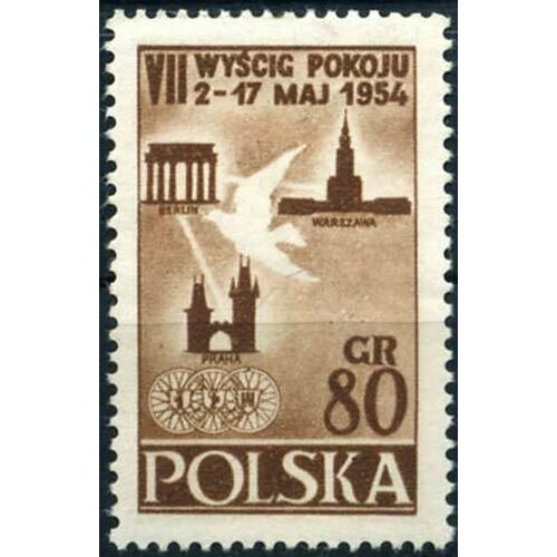 (1954-009) Марка Польша Эмблема велогонки , III Θ 1954 064 марка польша грузовое судно iii θ
