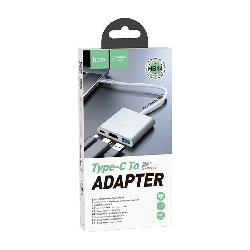 Переходник/адаптер Hoco HB14 Easy use USB-C на USB30 + HDMI + PD