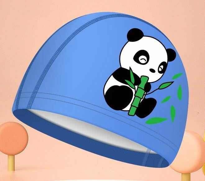 Шапочка для плавания детская HAIZID синяя панда тканевая с полиуретан покрытием на обхват головы 50-58 комбинированная