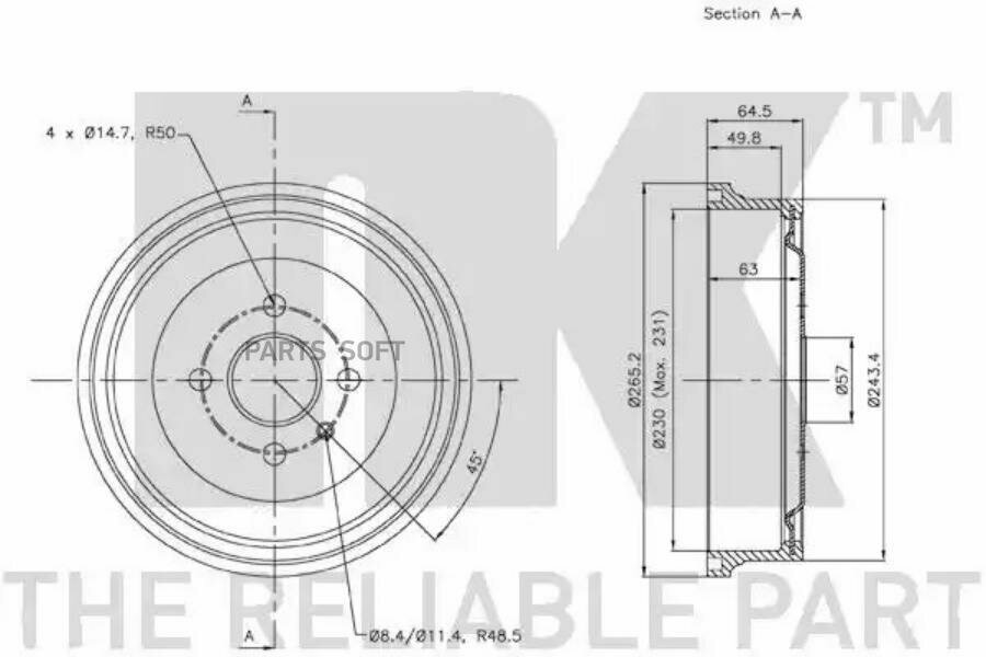 NK 253614 253614NK_барабан тормозной!\ Opel Astra 1.4-1.7D 98> T2500001>