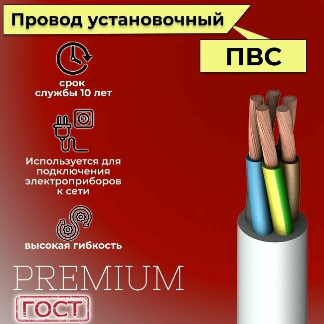 Провод/кабель гибкий электрический ПВС Premium 5х2,5 ГОСТ 7399-97, 4 м - фотография № 2