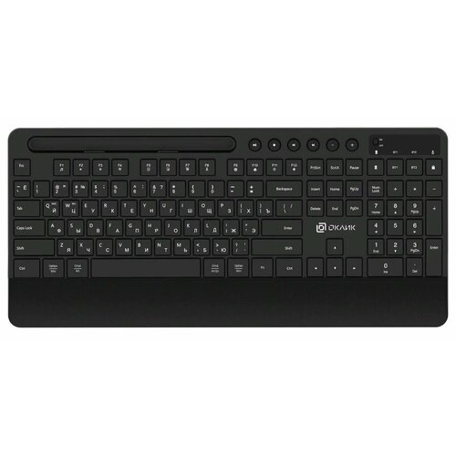 Клавиатура Oklick 865S, USB, Bluetooth/Радиоканал, c подставкой для запястий, черный [1809339] клавиатура оклик 865s черный usb беспроводная slim multimedia подставка для запястий 1809339