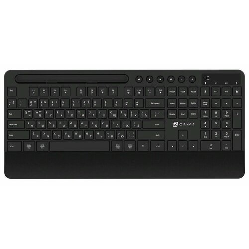 Клавиатура Oklick 865S, USB, Bluetooth/Радиоканал, c подставкой для запястий, [1809339] черный