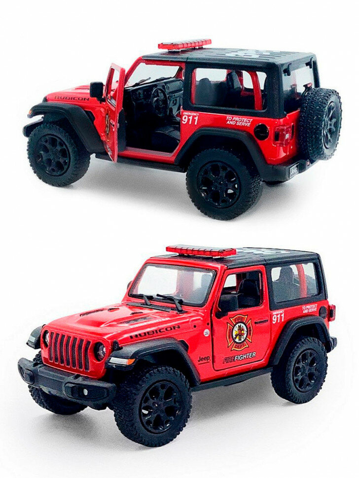 Металлическая машинка Kinsmart 1:34 «2018 Jeep Wrangler (Пожарные)» инерционная KT5412DPR-2