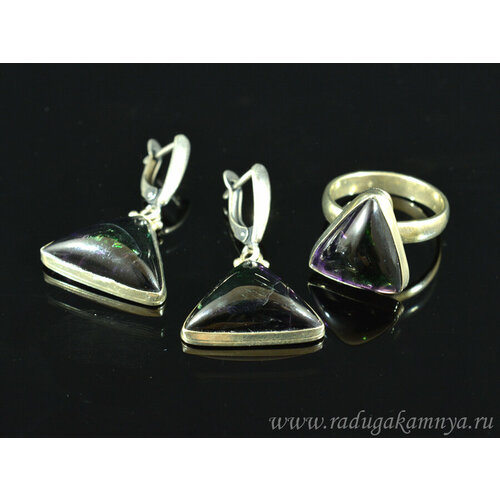 Комплект бижутерии: кольцо, серьги, аметист, размер кольца 18.5, фиолетовый