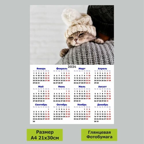 Календарь Кот в шапке а4 2024