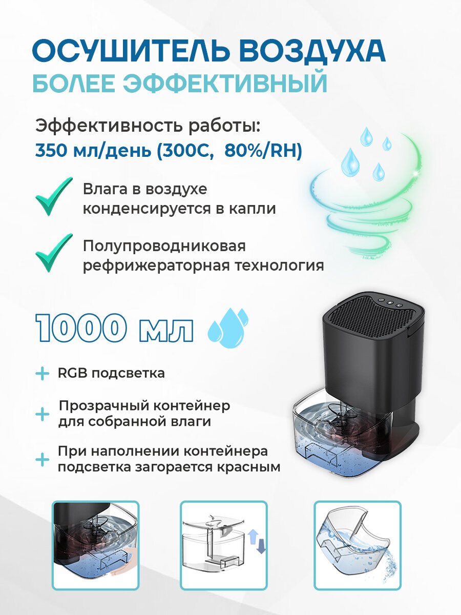 Осушитель воздуха, для дома, для квартиры, для ванной, бытовой, осушитель поглотитель влаги и запаха, от сырости, плесени и грибка, портативный, мини — фото 1