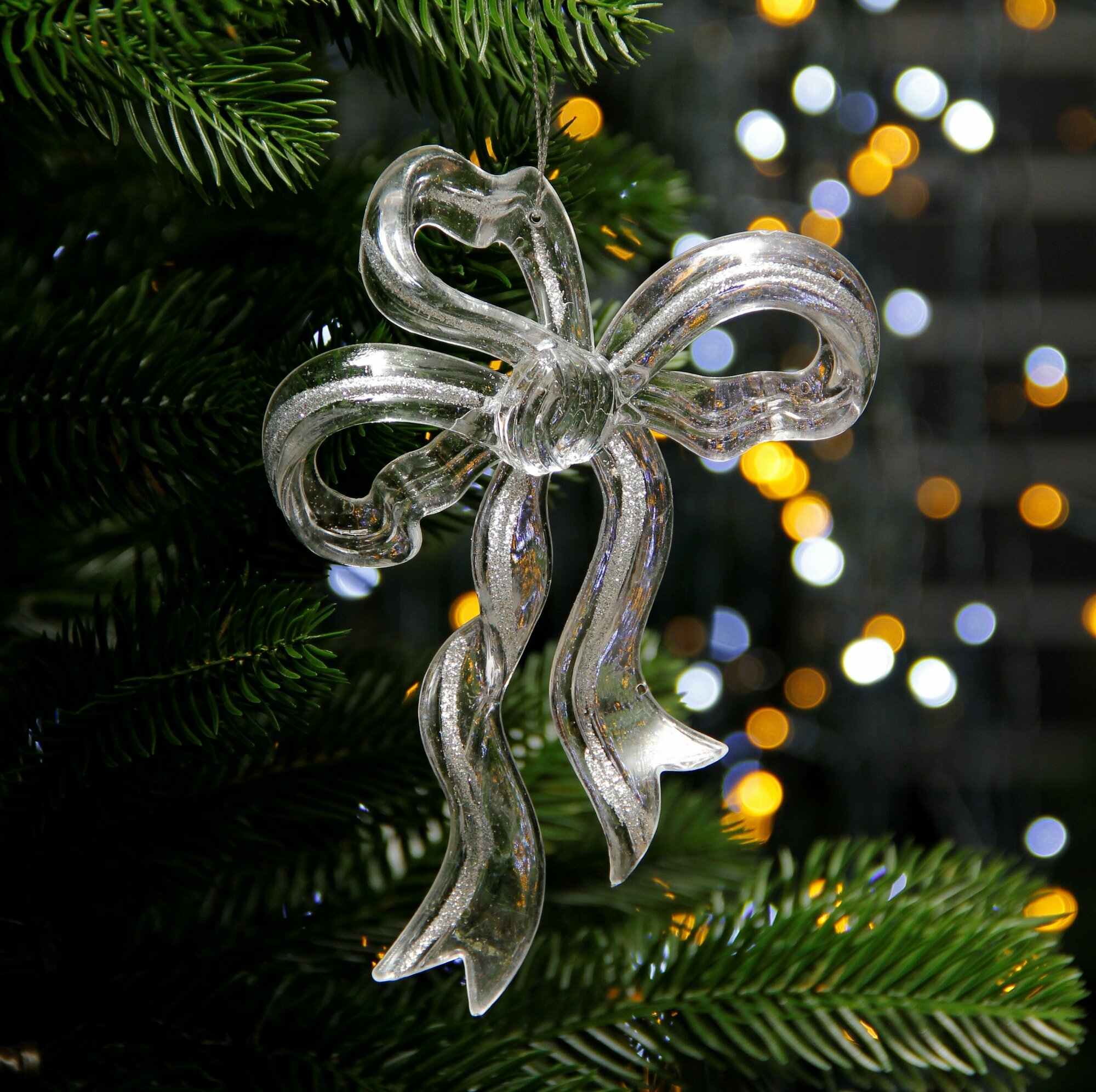 Рождественская декорация Бантик серебряный, 15 см