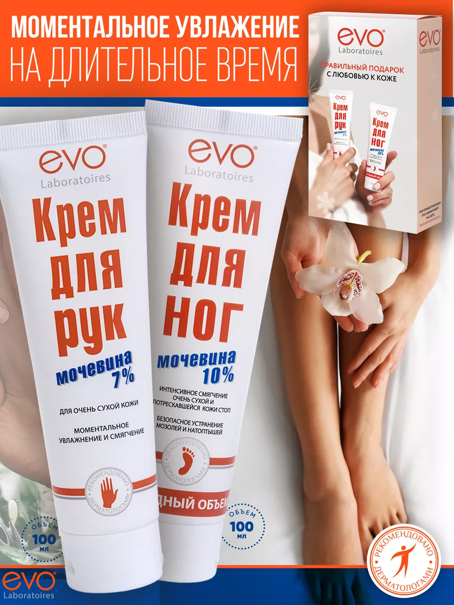 EVO Набор "Крем для рук 100 мл + Крем для ног 100 мл" с мочевиной, в подарочной упаковке