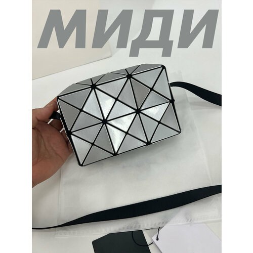 фото Сумка кросс-боди миди, фактура гладкая, серый