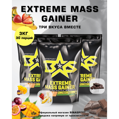 Гейнер Binasport Экстрим Масс EXTREME MASS GAINER 3000 г ассорти вкусов body builder extreme mass gainer vanilla 5 lb