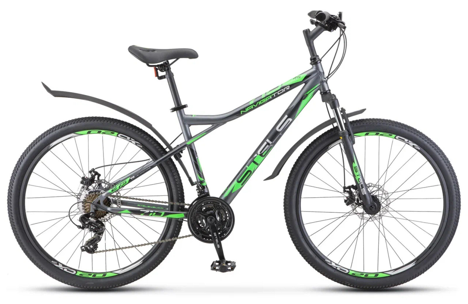 Горный велосипед Stels Navigator 710 MD 27.5" V020 (2023) 16" Серо-зелено-черный (151-165 см)