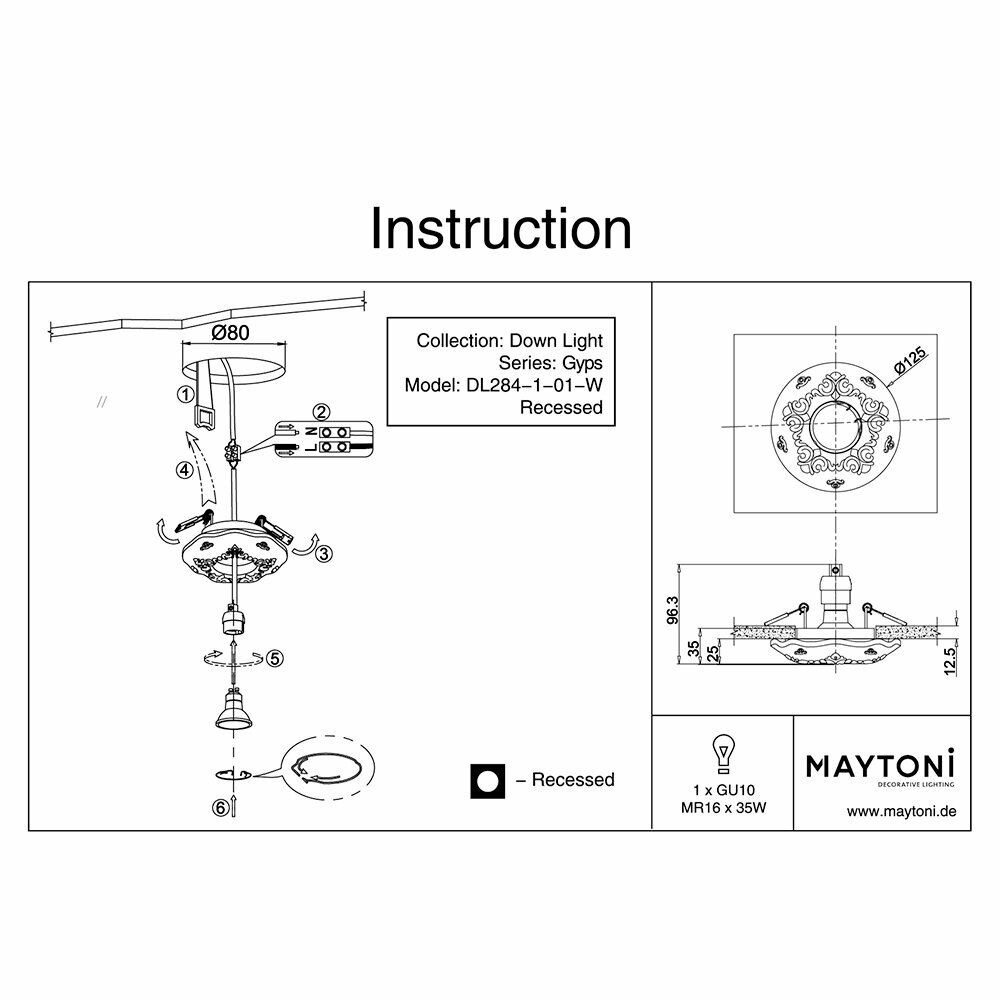 Maytoni Встраиваемый светильник Maytoni Gyps DL284-1-01-W - фотография № 6