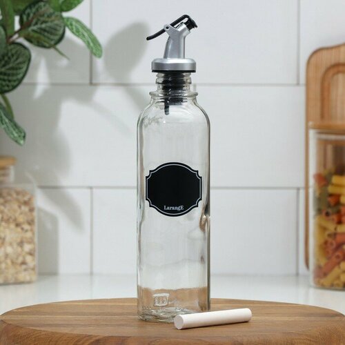 Бутылка с дозатором для масла и соусов «Меловой дизайн», стеклянная, 330 мл, с мелком для маркировки