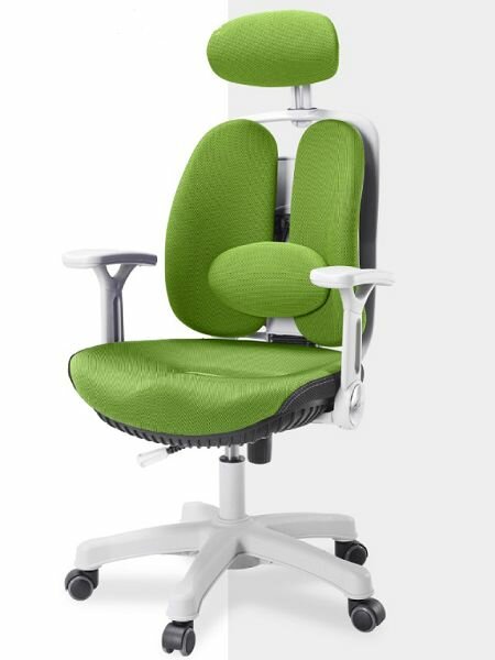 фото Ортопедическое кресло Falto Inno Health белая рама макс. нагрузка 120 кг, обивка ткань Wintex, двойная спинка, поясничный валик зеленый