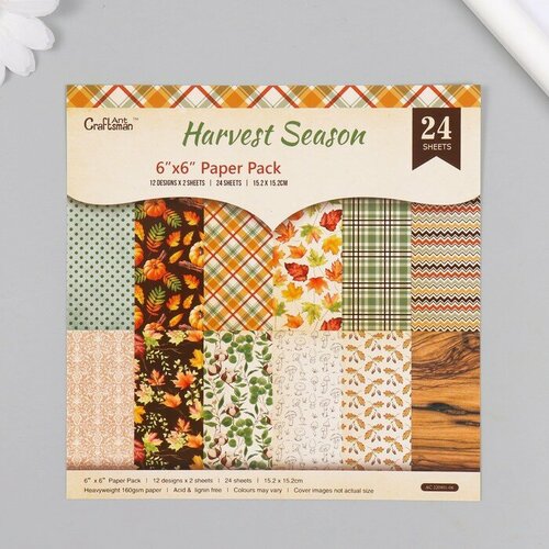 Набор бумаги для скрапбукинга 24 листа 12 дизайнов Сезон урожая 160 гр 152х152 см 838₽