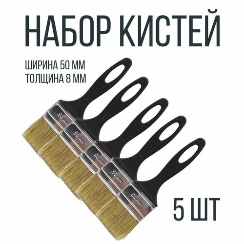 Набор кистей малярных, 50х8 мм, натуральная щетина, 5 шт