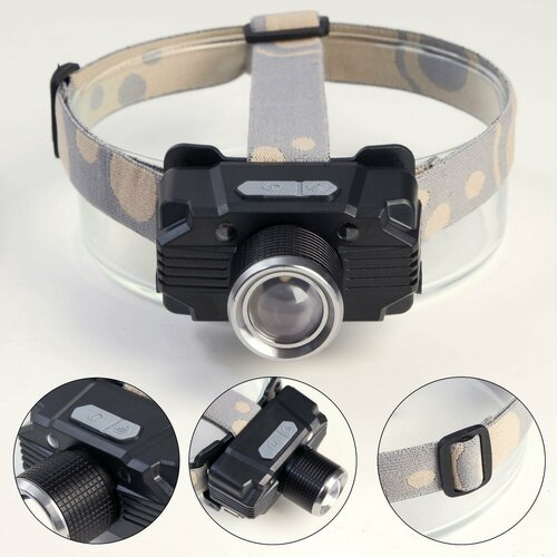 фото Фонарь налобный аккумуляторный 5 вт, 1200 мач, usb, 3 режима, датчик движения россия