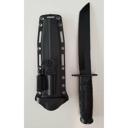 Нож туристический TANTO мод.4022, черный / ножны, огниво, фонарик