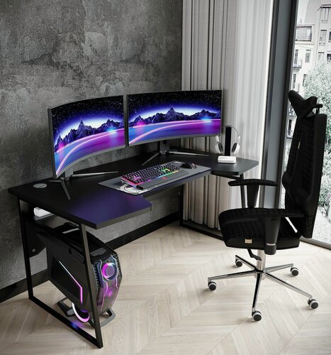 Изображение товара Стол компьютерный игровой, офисный, геймерский Expert черный/черный каркас металл для пк и ноутбука 140х77 см