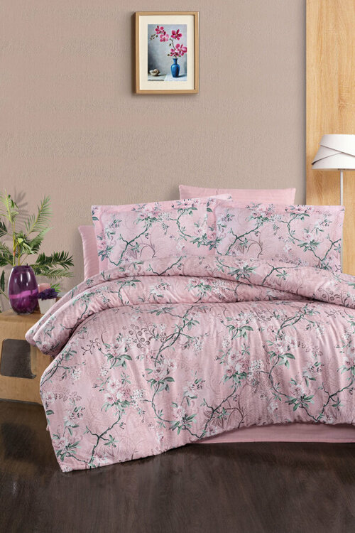 Комплект постельного белья из страйп-сатина SB003 Karven (розовый), 1,5 спальный (наволочки 50х70 и 70х70)