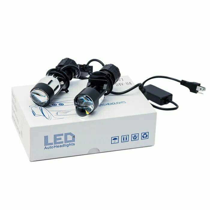 Автомобильные светодиодные линзованные лампы с СТГ Led Stella KA777 H4 мини линзы (mini Bi-Led lenses) ближний + дальний белый свет в фары 6000K 12-24V 2шт